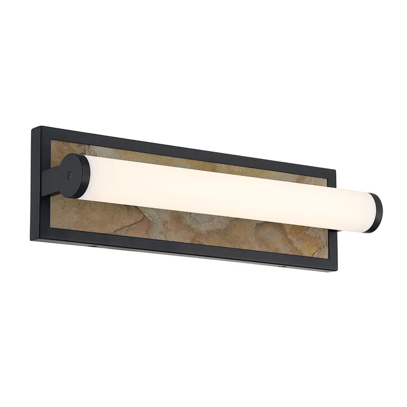 Stratum Integrated LED 18in Vanity in Matte Black with Moon Rock Slate — Golden Lighting LED Wall Lights  3000K