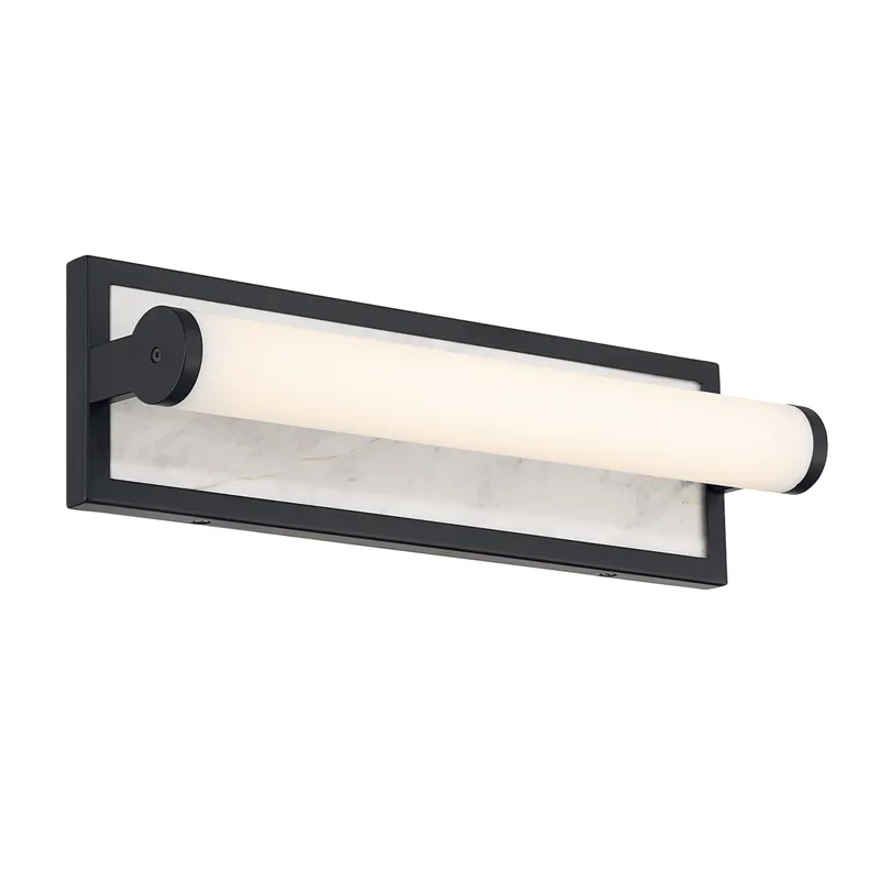 Stratum Integrated LED 18in Vanity in Matte Black with Jazz White Marble — Golden Lighting LED Wall Lights  3000K