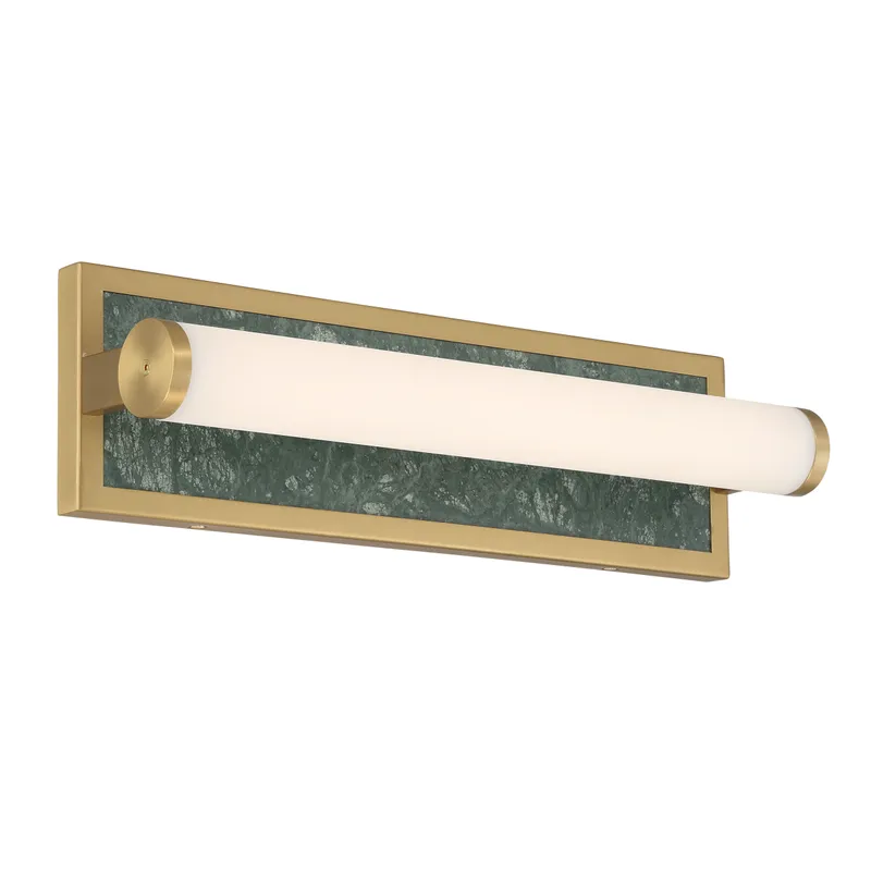 Stratum Integrated LED 18in Vanity in Brushed Champagne Brass with Persian Green Marble — Golden Lighting LED Wall Lights  3000K