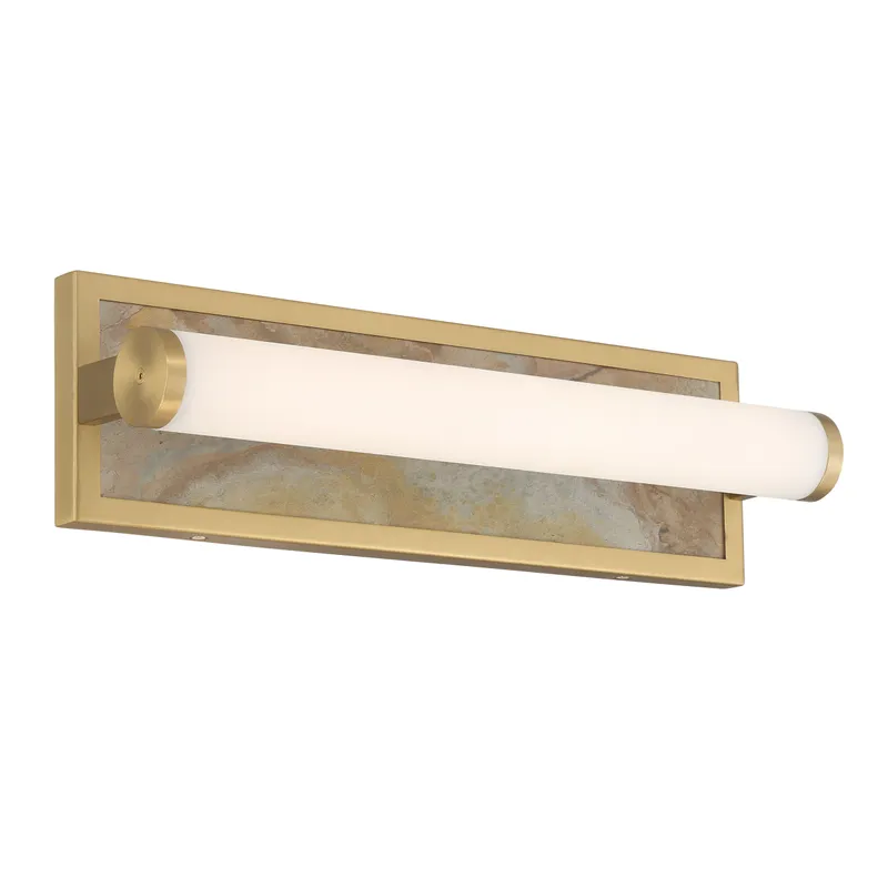 Stratum Integrated LED 18in Vanity in Brushed Champagne Brass with Moon Rock Slate — Golden Lighting LED Wall Lights  3000K
