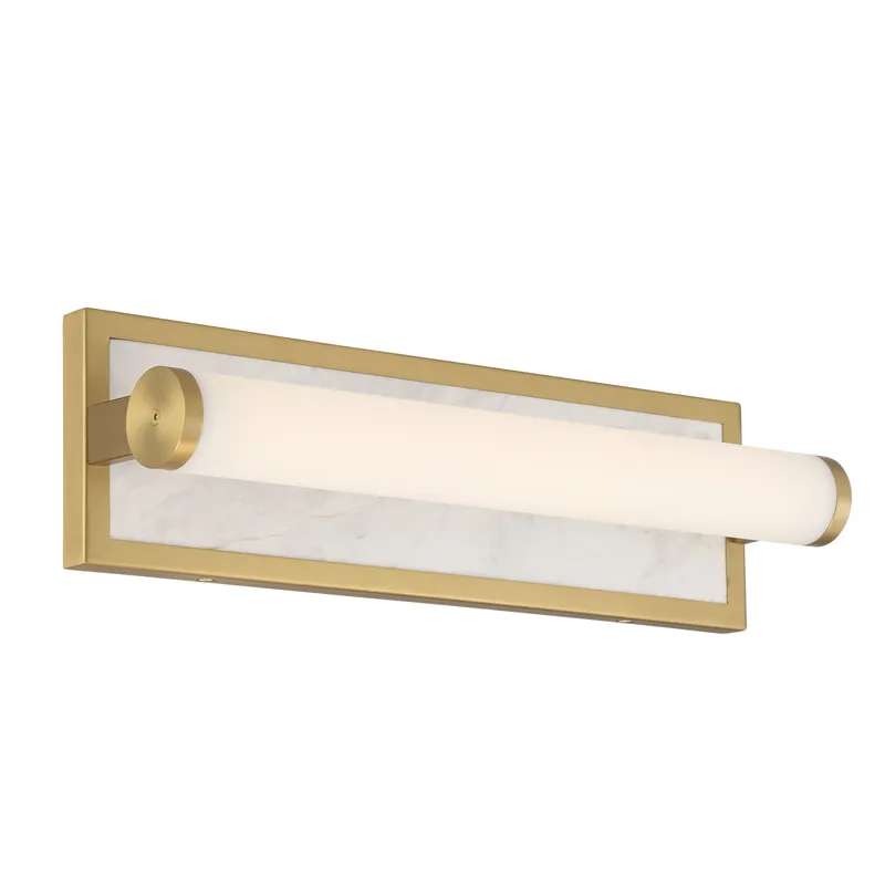 Stratum Integrated LED 18in Vanity in Brushed Champagne Brass with Jazz White Marble — Golden Lighting LED Wall Lights  3000K
