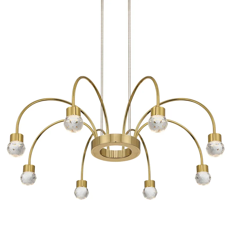 Vario Integrated LED 8 light Chandelier in Titanium Gold with Crystal diffusers — Golden Lighting LED Pendant Lights  3000K