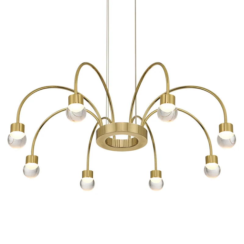 Vario Integrated LED 8 light Chandelier in Titanium Gold with Globe diffusers — Golden Lighting LED Pendant Lights  3000K
