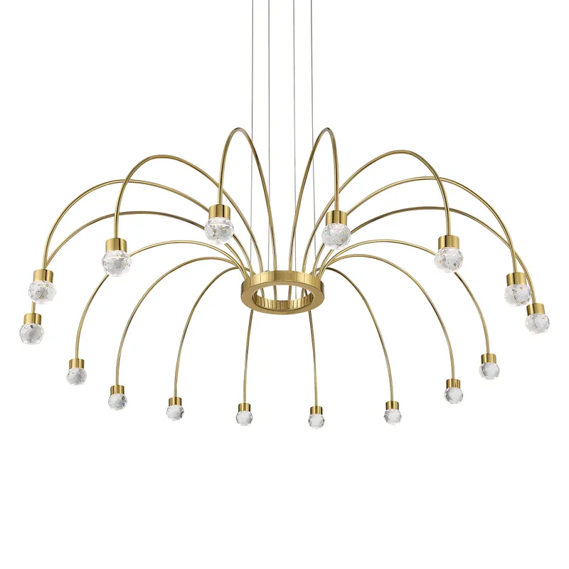 Vario Integrated LED 16 light Chandelier in Titanium Gold with Crystal diffusers — Golden Lighting LED Pendant Lights  3000K