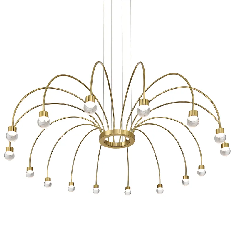 Vario Integrated LED 16 light Chandelier in Titanium Gold with Globe diffusers — Golden Lighting LED Pendant Lights  3000K
