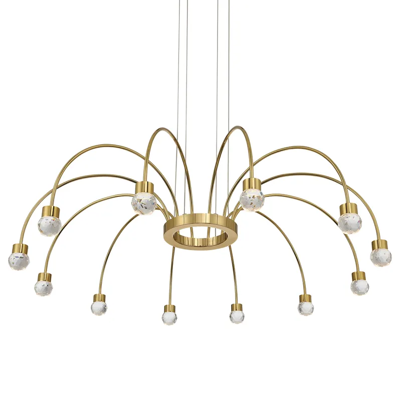 Vario Integrated LED 12 light Chandelier in Titanium Gold with Crystal diffusers — Golden Lighting LED Pendant Lights  3000K