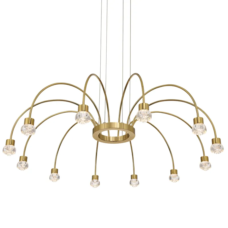 Vario Integrated LED 12 light Chandelier in Titanium Gold with Rose diffusers — Golden Lighting LED Pendant Lights  3000K