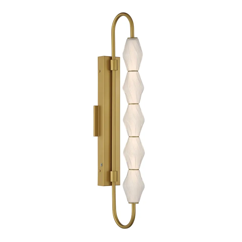 Golden Lighting Geode Integrated LED 32in Outdoor Wall in Satin Brushed Gold with Fluted Striped Glass — Golden Lighting LED Linear Lights  3000K