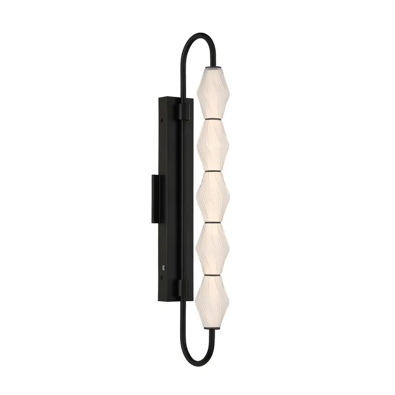 Golden Lighting Geode Integrated LED 32in Outdoor Wall in Matte Black with Fluted Striped Glass — Golden Lighting LED Linear Lights  3000K