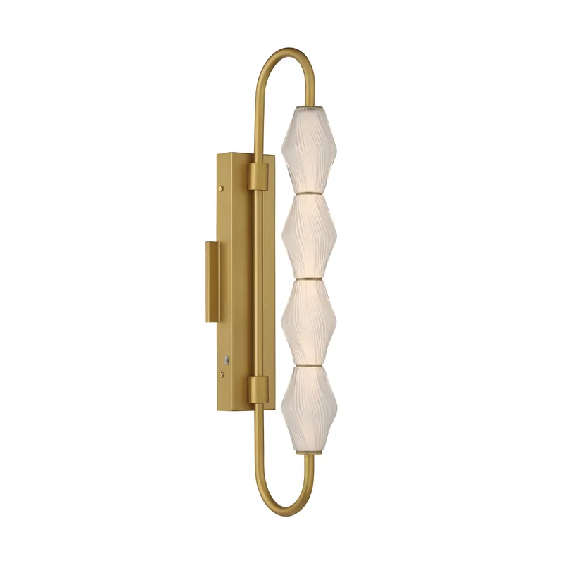 Golden Lighting Geode Integrated LED 27in Outdoor Wall in Satin Brushed Gold with Fluted Striped Glass — Golden Lighting LED Linear Lights  3000K