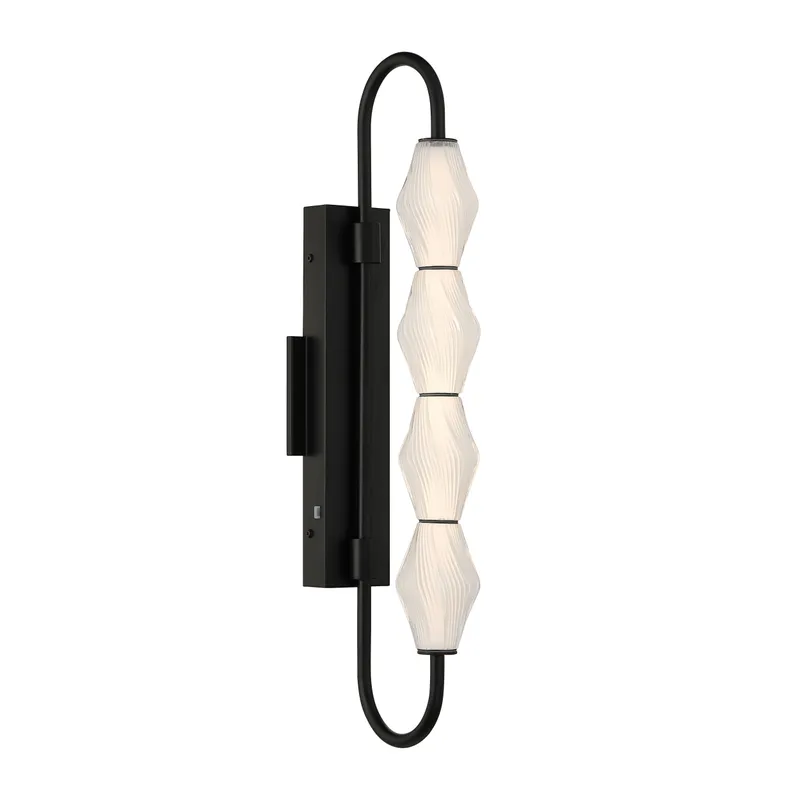 Golden Lighting Geode Integrated LED 27in Outdoor Wall in Matte Black with Fluted Striped Glass — Golden Lighting LED Linear Lights  3000K
