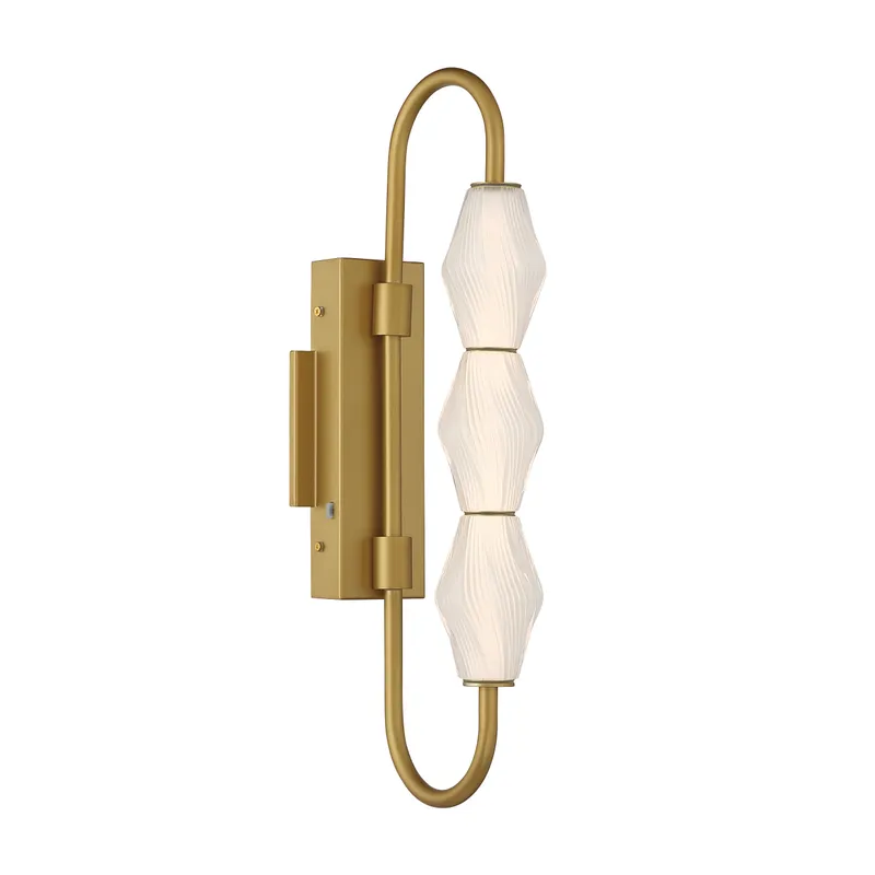 Golden Lighting Geode Integrated LED 21.5in Outdoor Wall in Satin Brushed Gold with Fluted Striped Glass — Golden Lighting LED Linear Lights  3000K