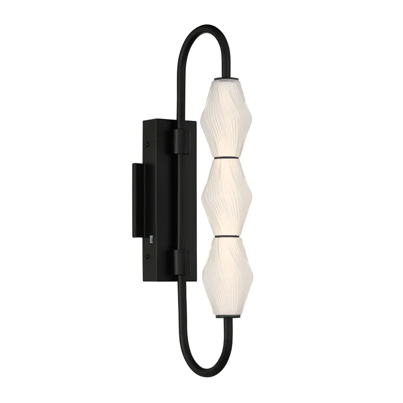 Golden Lighting Geode Integrated LED 21.5in Outdoor Wall in Matte Black with Fluted Striped Glass — Golden Lighting LED Linear Lights  3000K