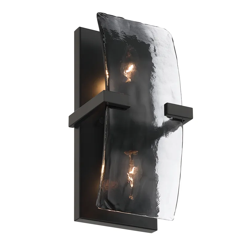 Aenon 2-light Wall Sconce in Matte Black with Smokey Water Glass — Golden Lighting LED Wall Lights  