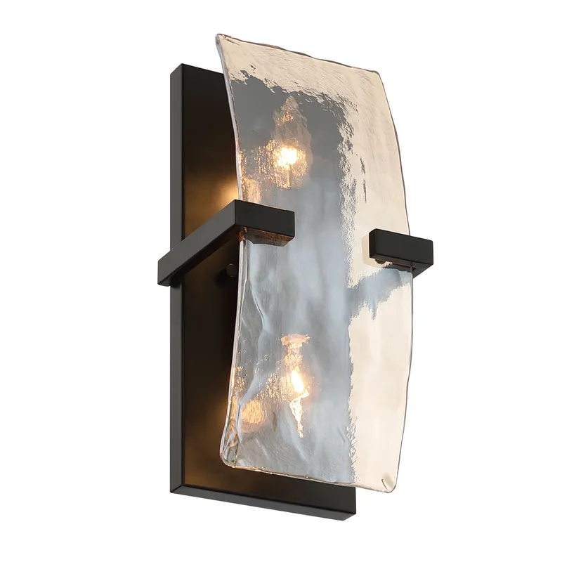 Aenon 2-light Wall Sconce in Matte Black with Amber Water Glass — Golden Lighting LED Wall Lights  