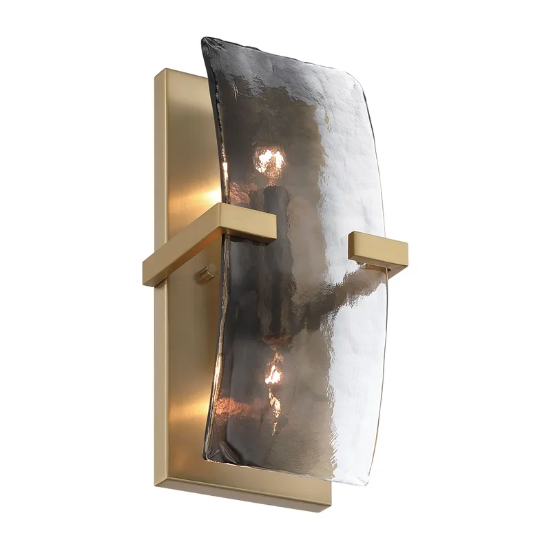 Aenon 2-light Wall Sconce in Brushed Champagne Brass with Smokey Water Glass — Golden Lighting LED Wall Lights  