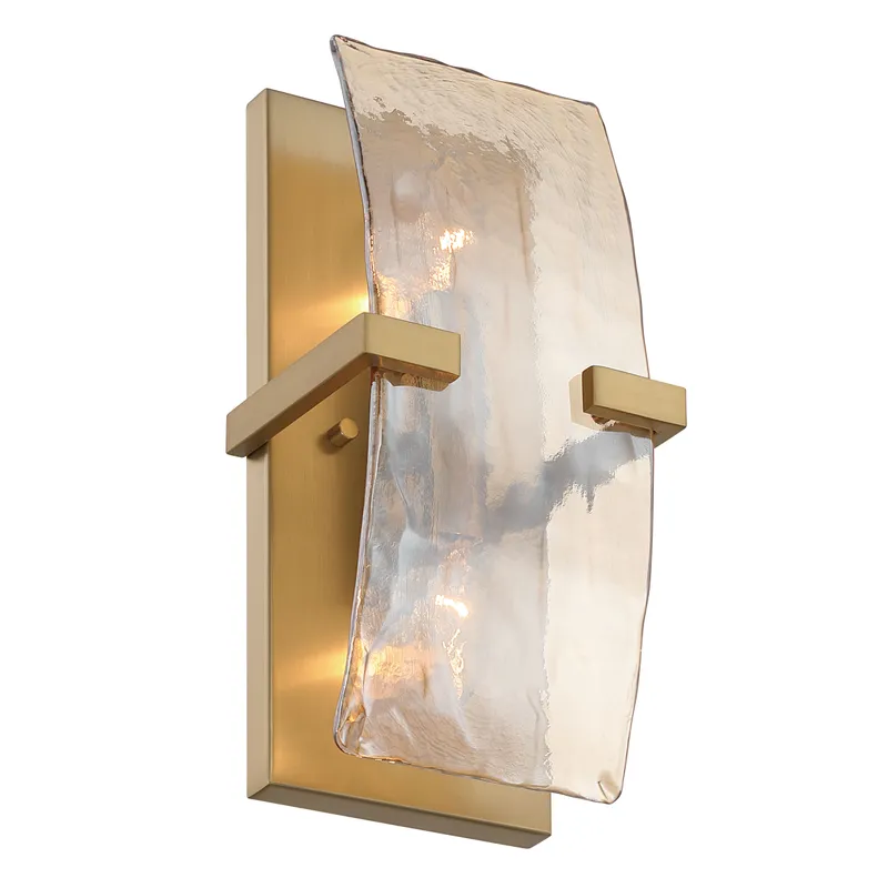 Aenon 2-light Wall Sconce in Brushed Champagne Brass with Amber Water Glass — Golden Lighting LED Wall Lights  