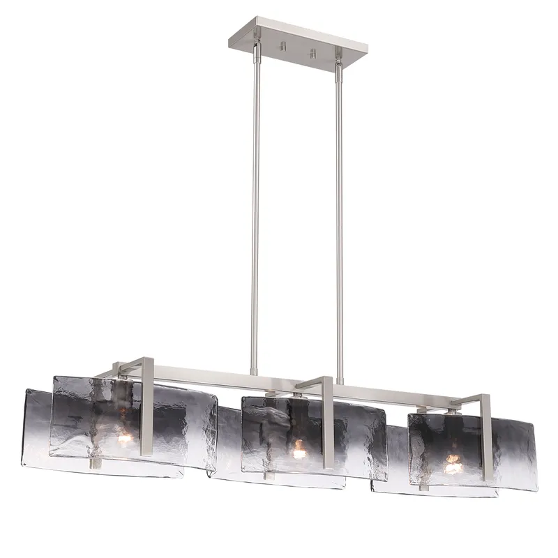Aenon 3-light Island Light in Pewter with Smokey Water Glass — Golden Lighting LED Pendant Lights  
