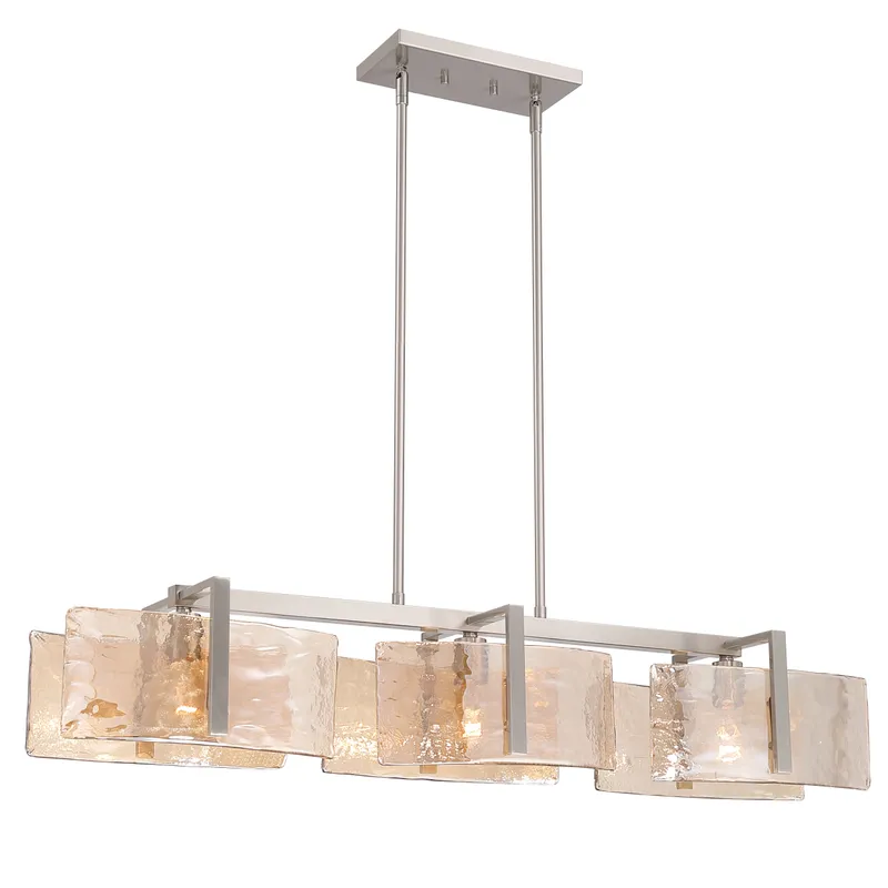 Aenon 3-light Island Light in Pewter with Amber Water Glass — Golden Lighting LED Pendant Lights  