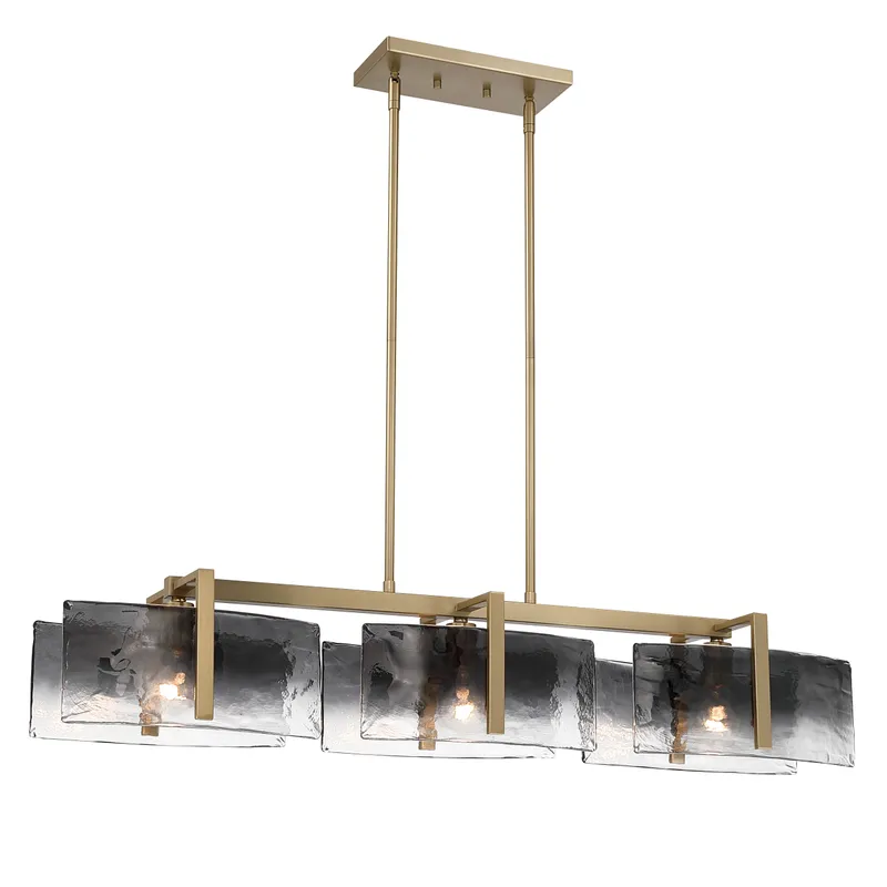 Yep by Golden Lighting Aenon 3-light Island Light in Brushed Champagne Brass with Smokey Water Glass — Golden Lighting LED Pendant Lights  