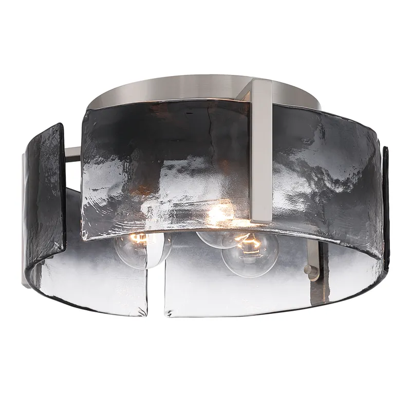 Aenon 3-light Flush Mount in Pewter with Smokey Water Glass — Golden Lighting LED Ceiling Lights  