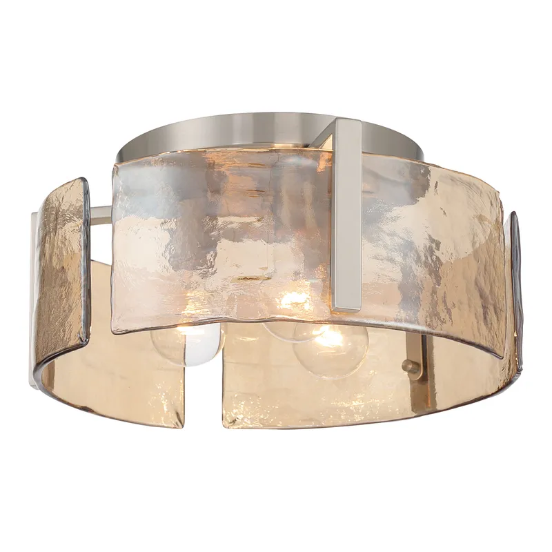 Aenon 3-light Flush Mount in Pewter with Amber Water Glass — Golden Lighting LED Ceiling Lights  