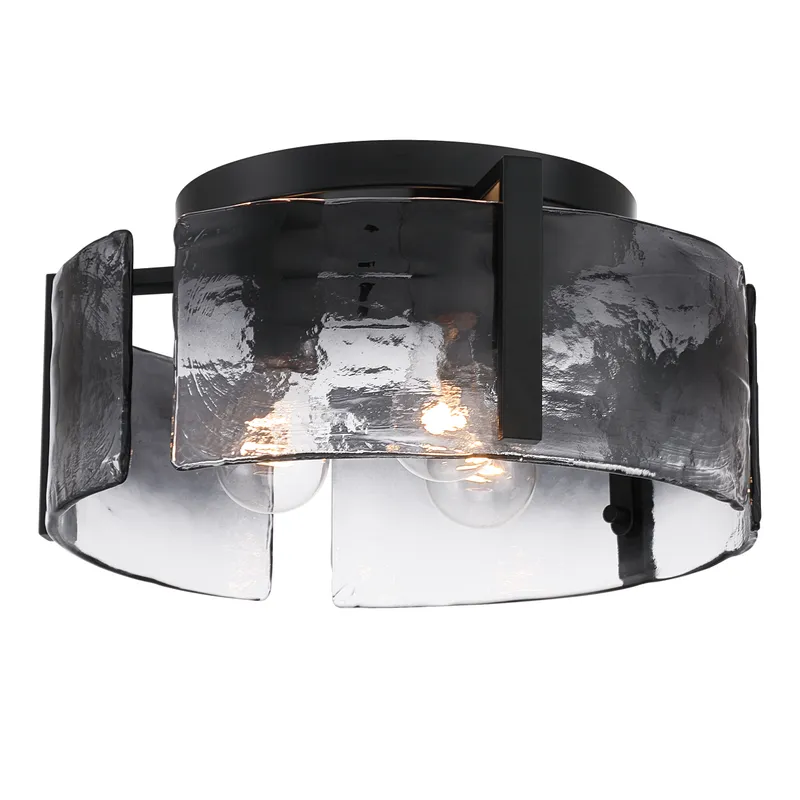 Aenon 3-light Flush Mount in Matte Black with Smokey Water Glass — Golden Lighting LED Ceiling Lights  
