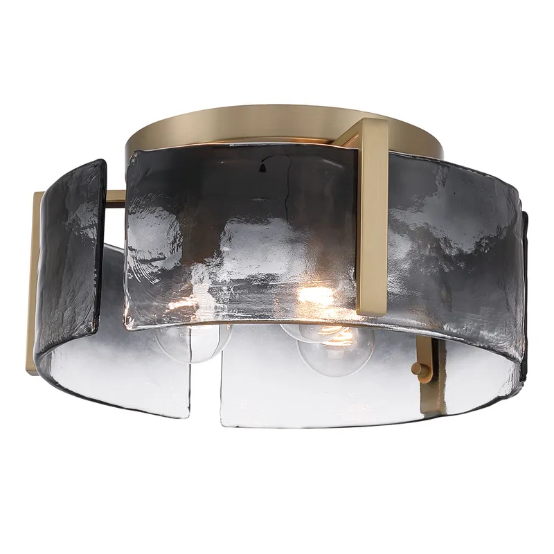 Aenon 3-light Flush Mount in Brushed Champagne Brass with Smokey Water Glass — Golden Lighting LED Ceiling Lights  
