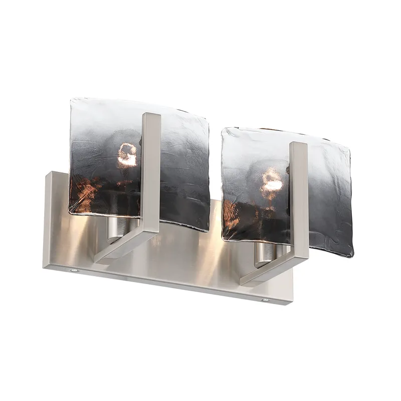 Aenon 2-light Vanity in Pewter with Smokey Water Glass — Golden Lighting LED Wall Lights  