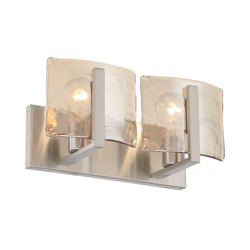 Aenon 2-light Vanity in Pewter with Amber Water Glass — Golden Lighting LED Wall Lights  