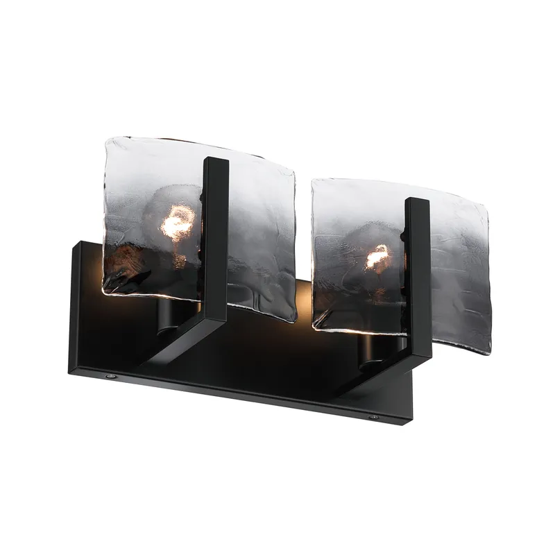 Aenon 2-light Vanity in Matte Black with Smokey Water Glass — Golden Lighting LED Wall Lights  
