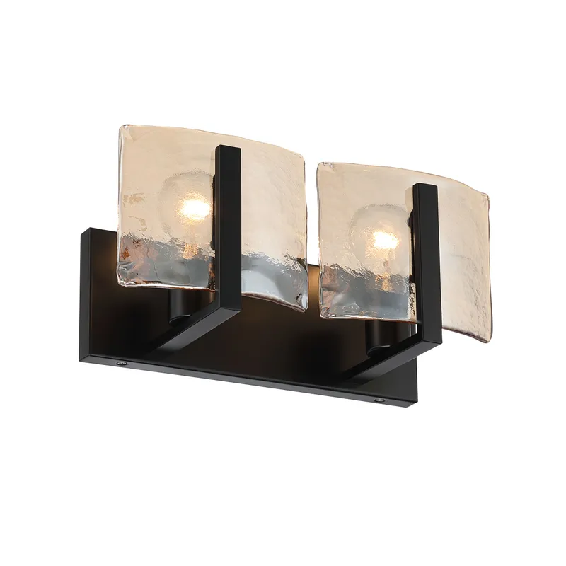Aenon 2-light Vanity in Matte Black with Amber Water Glass — Golden Lighting LED Wall Lights  