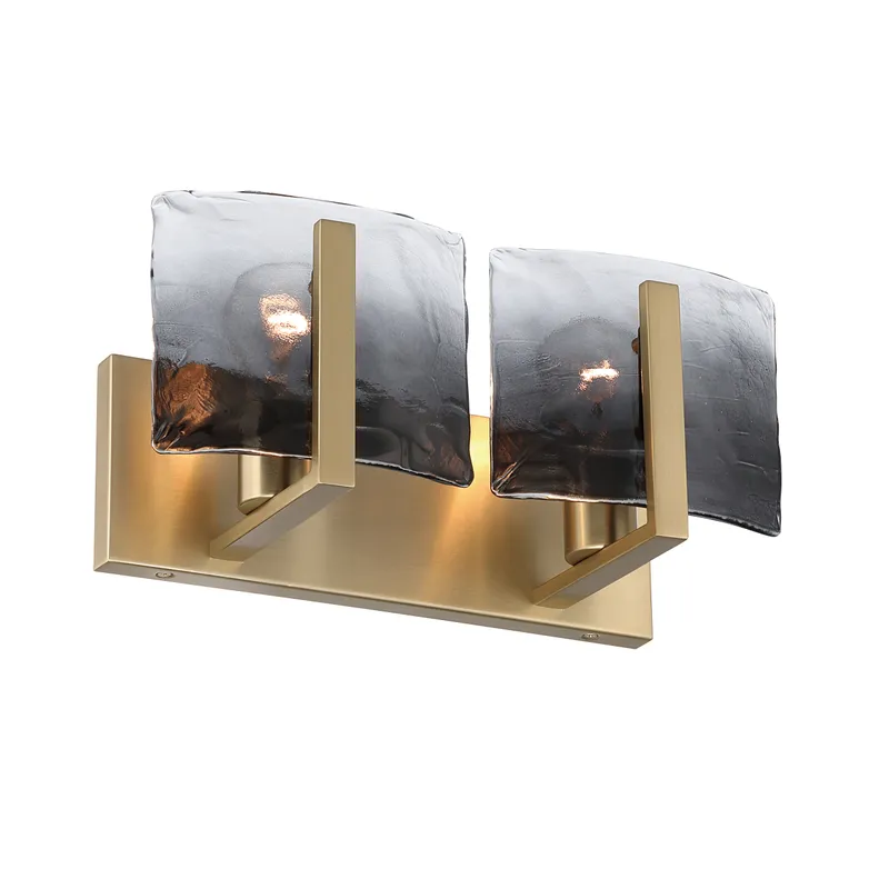 Aenon 2-light Vanity in Brushed Champagne Brass with Smokey Water Glass — Golden Lighting LED Wall Lights  