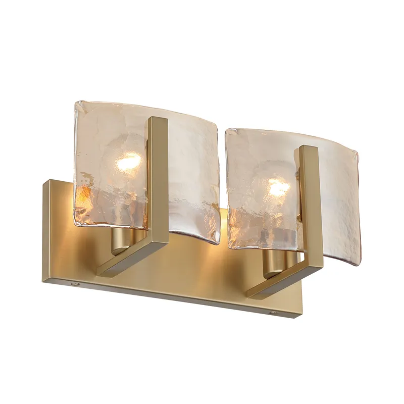 Aenon 2-light Vanity in Brushed Champagne Brass with Amber Water Glass — Golden Lighting LED Wall Lights  