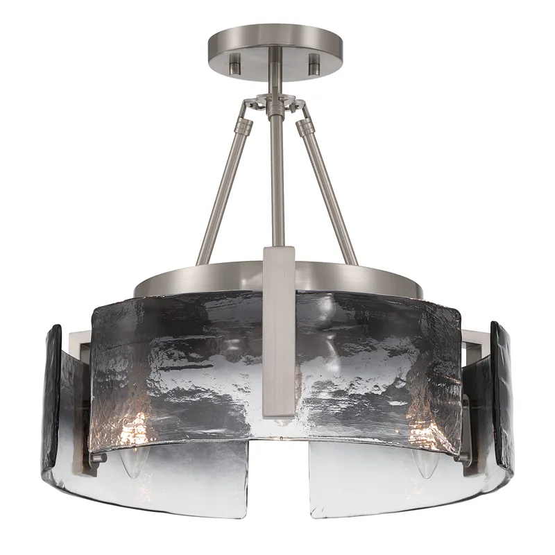 Aenon 3-light Semi-Flush Mount in Pewter with Smokey Water Glass — Golden Lighting LED Pendant Lights  