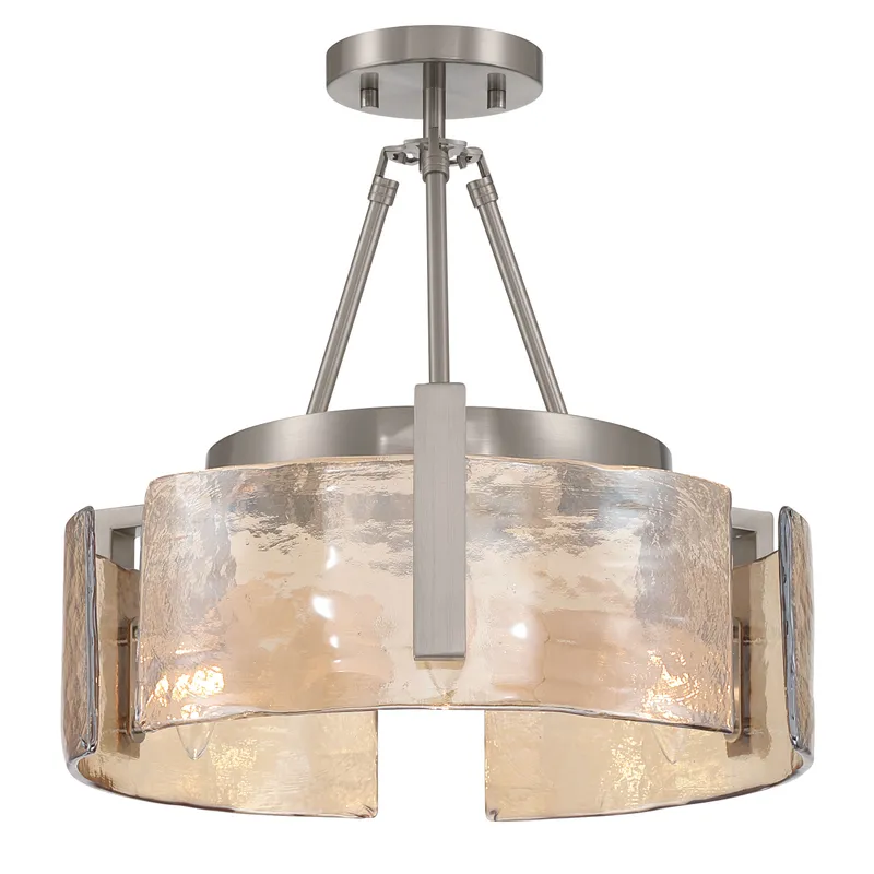 Aenon 3-light Semi-Flush Mount in Pewter with Amber Water Glass — Golden Lighting LED Pendant Lights  
