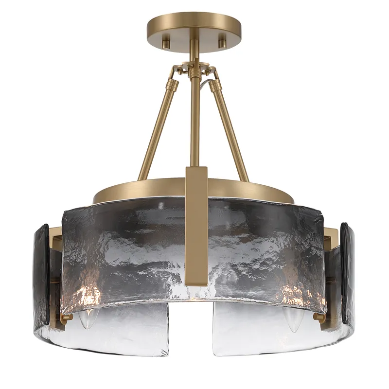 Aenon 3-light Semi-Flush Mount in Brushed Champagne Brass with Smokey Water Glass — Golden Lighting LED Pendant Lights  