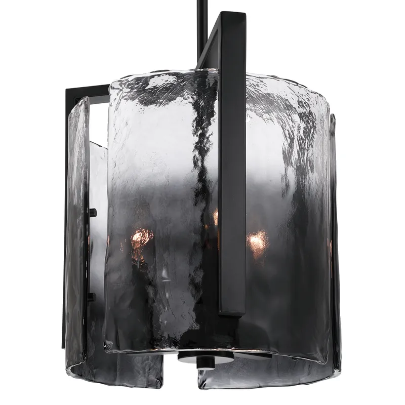 Aenon 3-light Pendant in Matte Black with Smokey Water Glass — Golden Lighting LED Pendant Lights  