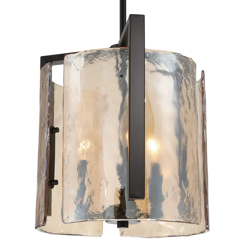 Aenon 3-light Pendant in Matte Black with Amber Water Glass — Golden Lighting LED Pendant Lights  