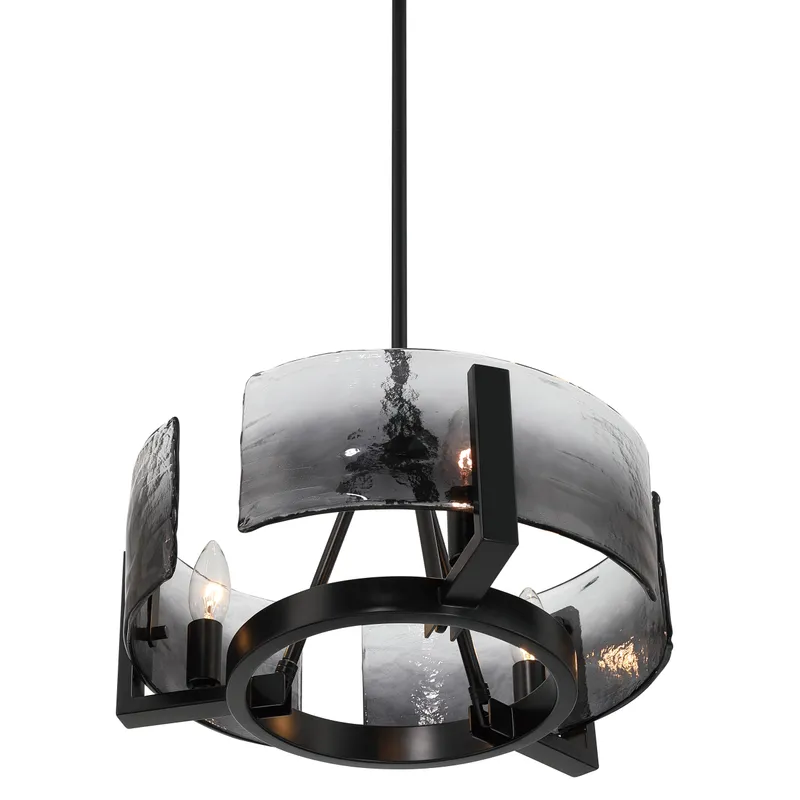 Aenon 3-light Chandelier in Matte Black with Smokey Water Glass — Golden Lighting LED Pendant Lights  