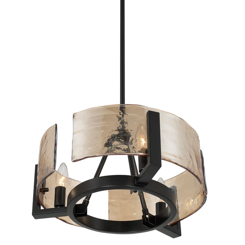 Aenon 3-light Chandelier in Matte Black with Amber Water Glass — Golden Lighting LED Pendant Lights  
