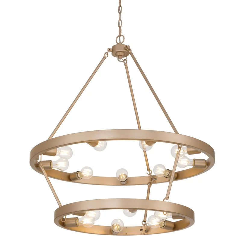 Golden Lighting Castile 15-light 2-tier Chandelier (9+6) in French Gold — Golden Lighting LED Pendant Lights 60.0W 