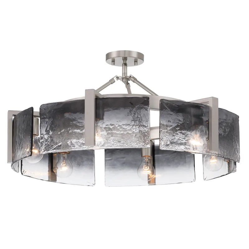 Aenon 6-light Semi-Flush Mount in Pewter with Smokey Water Glass — Golden Lighting LED Pendant Lights  