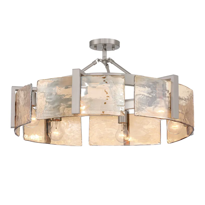 Aenon 6-light Semi-Flush Mount in Pewter with Amber Water Glass — Golden Lighting LED Pendant Lights  