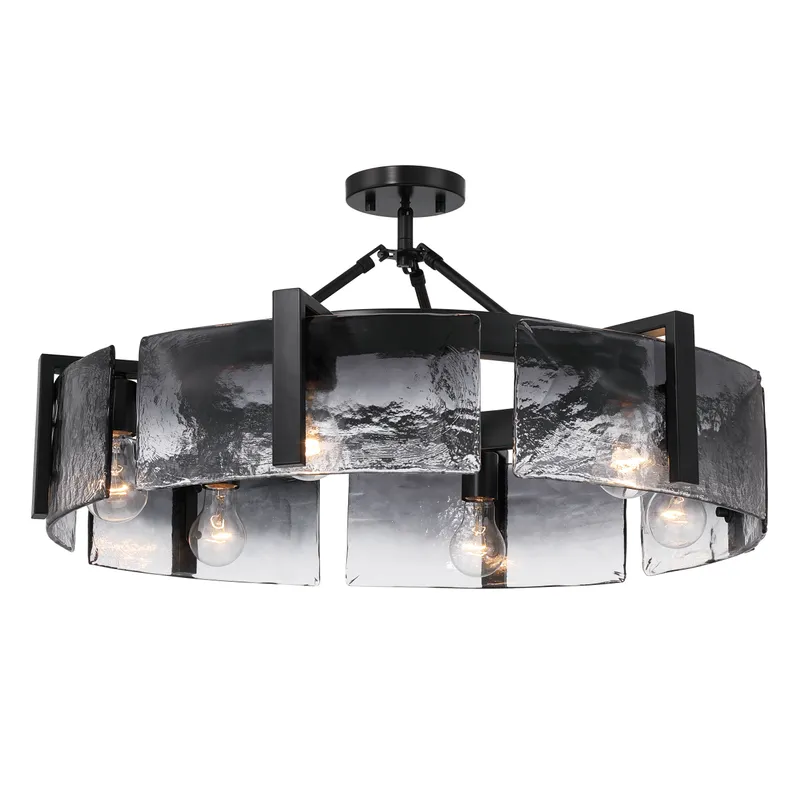 Aenon 6-light Semi-Flush Mount in Matte Black with Smokey Water Glass — Golden Lighting LED Pendant Lights  