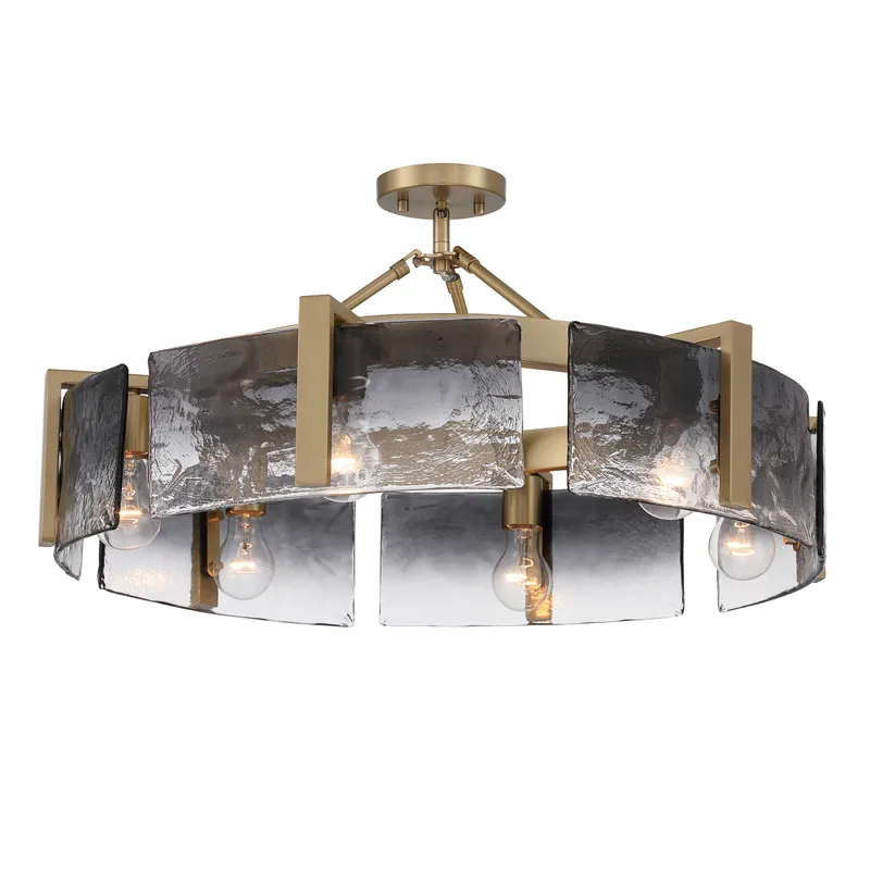 Aenon 6-light Semi-Flush Mount in Brushed Champagne Brass with Smokey Water Glass — Golden Lighting LED Pendant Lights  