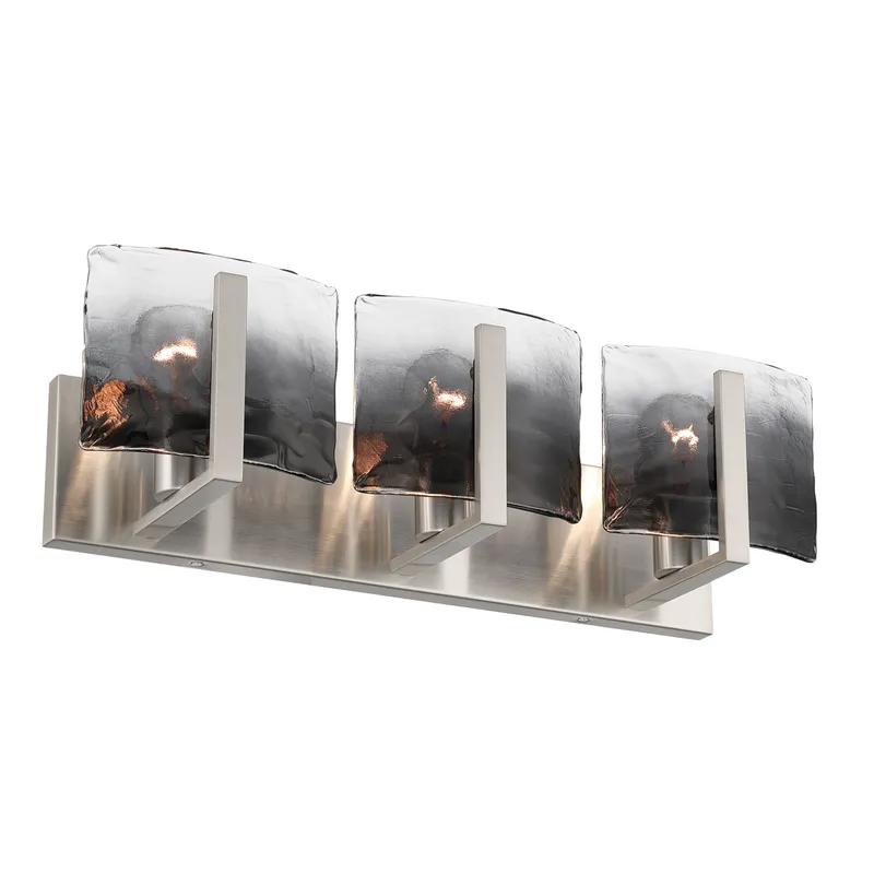 Aenon 3-light Vanity in Pewter with Smokey Water Glass — Golden Lighting LED Wall Lights  