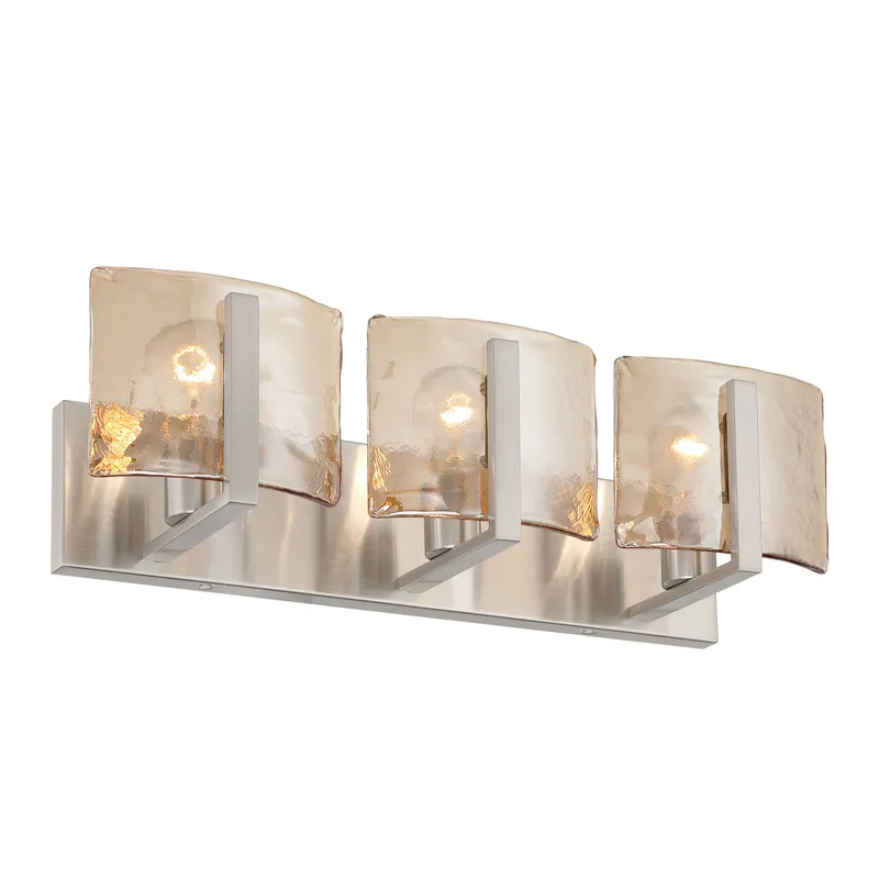 Aenon 3-light Vanity in Pewter with Amber Water Glass — Golden Lighting LED Wall Lights  