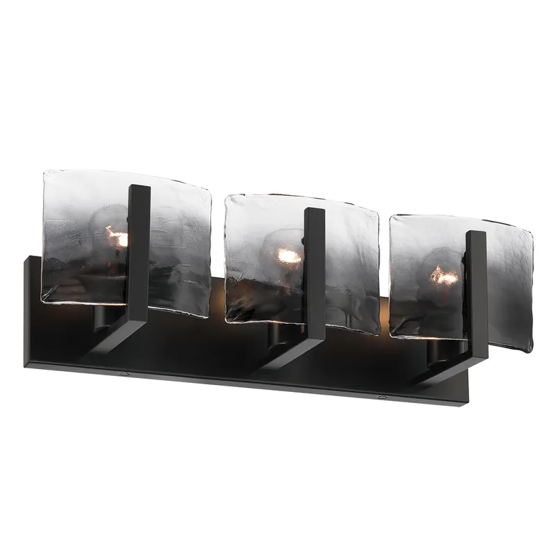 Aenon 3-light Vanity in Matte Black with Smokey Water Glass — Golden Lighting LED Wall Lights  