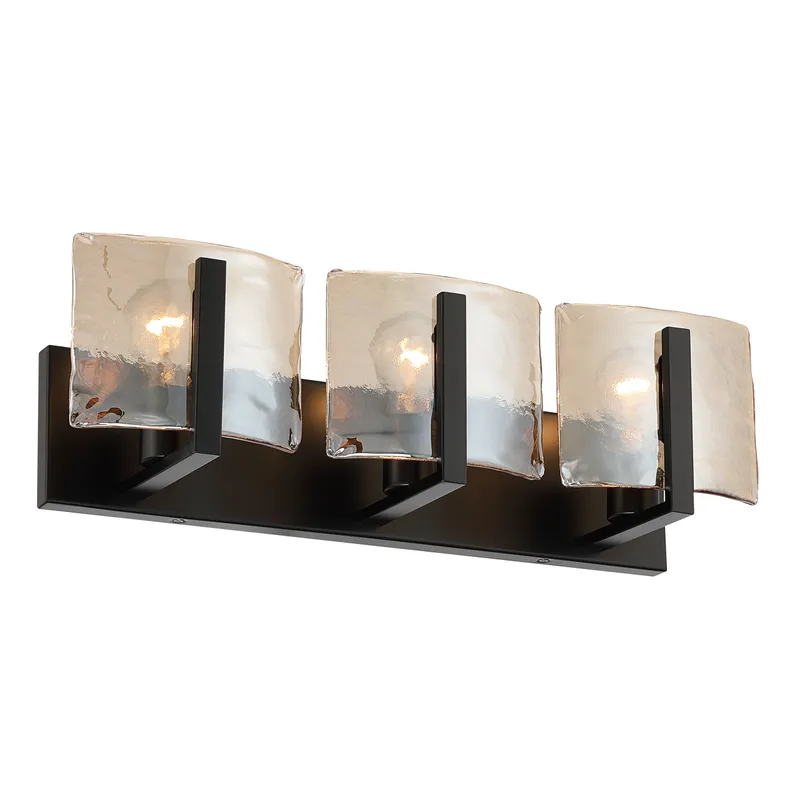 Aenon 3-light Vanity in Matte Black with Amber Water Glass — Golden Lighting LED Wall Lights  